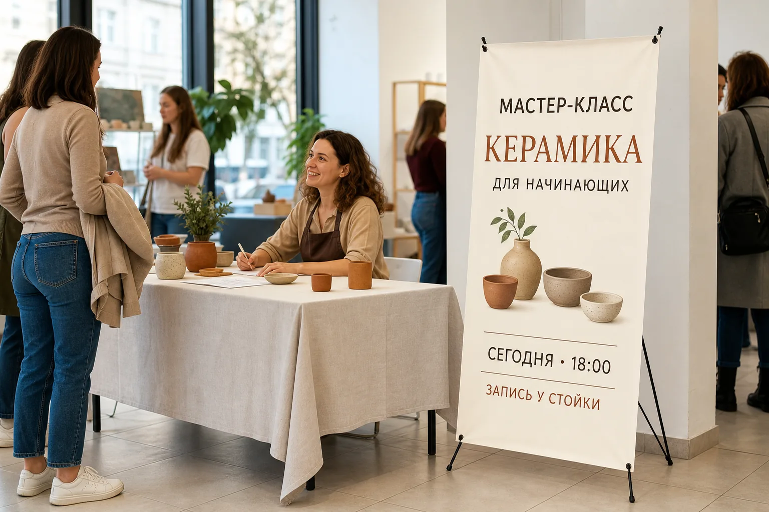 Стенд «Паук» с рекламой в небольшой промозоне; для заказа в Москве