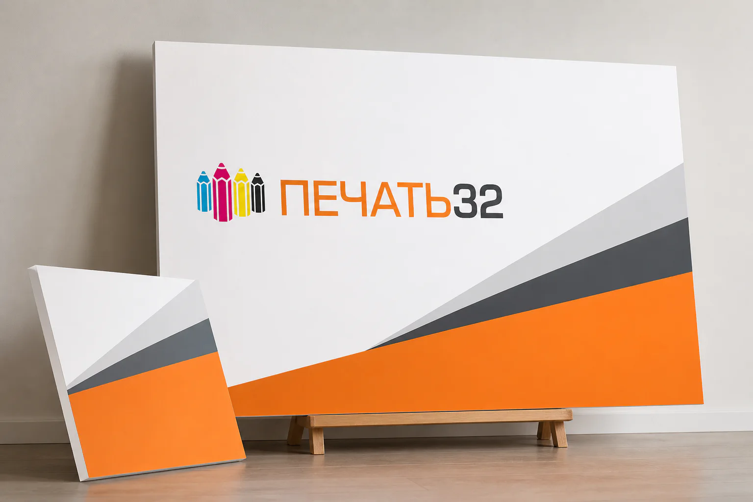 Жёсткие панели из пенокартона с фирменной печатью ПЕЧАТЬ32 и видимым белым торцом; для заказа в Москве